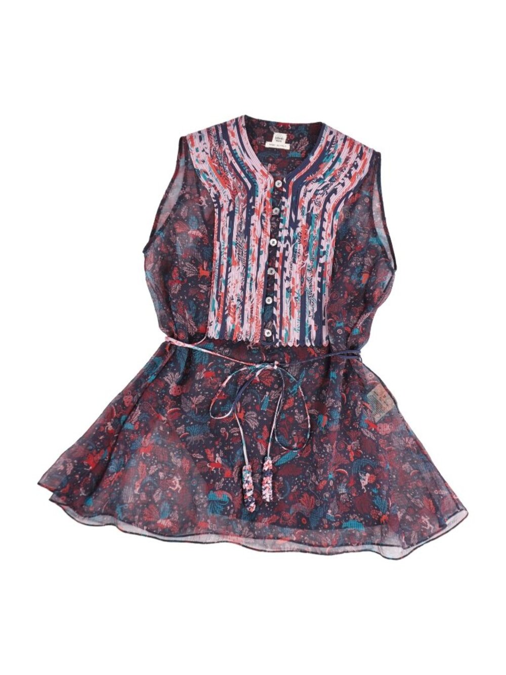 Hermes Silk Shirt Blouse Sleeveless Chiffon All Over Print Top 36